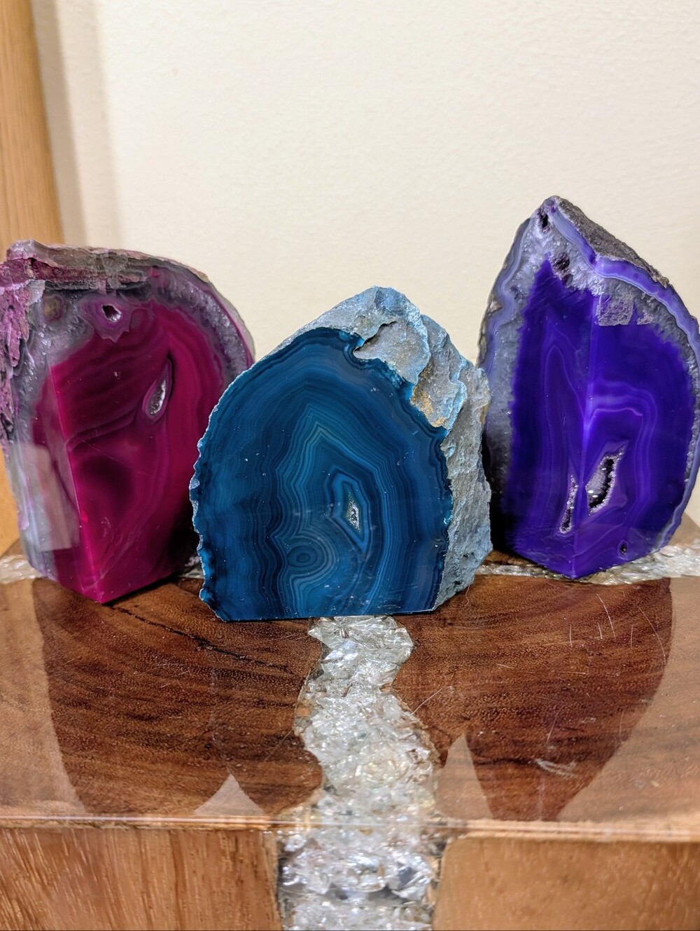 Agate Geode Sections 3pc Set Teal, Pink & Purple